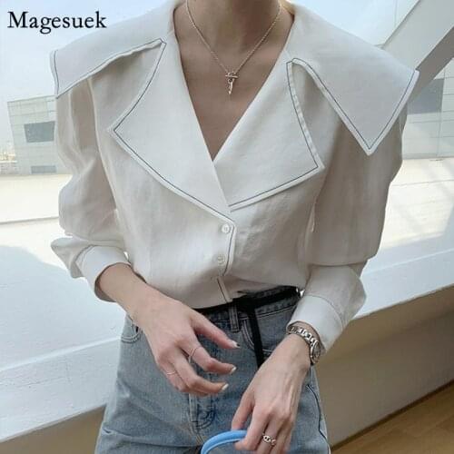 Spring Korean Long Sleeve Tops New Chic Turn-down Collar Loose Button Shirt White Cotton Woman Blouse Casual Shirts Blusas 13823