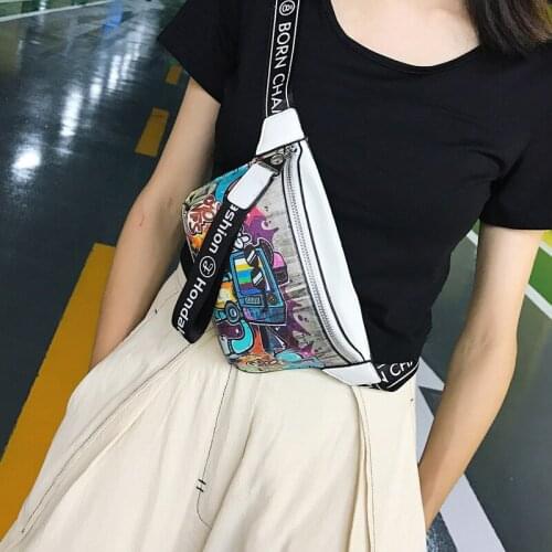 PU Waterproof Womens Waist Bag High Quality Shoulder Crossbody Chest Bag Female Fanny Pack Geometric Cartoon Banana Belt Bag