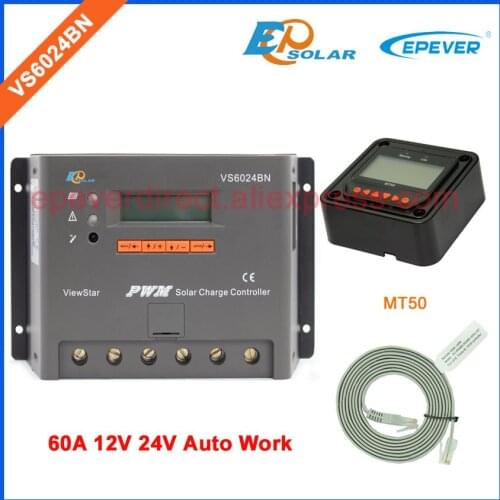 VS6024BN 60A 24V 12V Work EPEVER Solar Battery Charger Controller 60amp Regulator with MT50 remote Meter