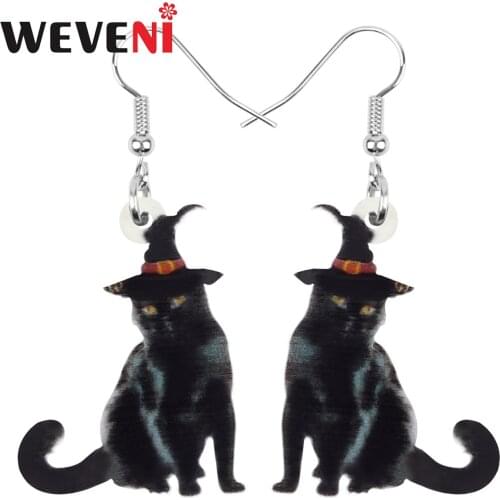 WEVENI Acrylic Halloween Black Cat Earrings Cute Kitten Animal Dangle Drop Jewelry For Women Girls Kids Birthday Gift Decoration