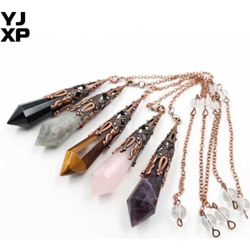 YJXP Wholesale 10 Pcs Natural Mixed Stone Reiki Healing Pendulum Pendants 12 Faceted Crystal Dowsing Jewelry Finding