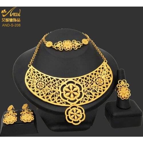African Jewelry Set Nigerian Wedding Costume 24K Gold Plated Necklace Earrings Bracelet Ring Bridal Dubai Jewellery Set Ornament
