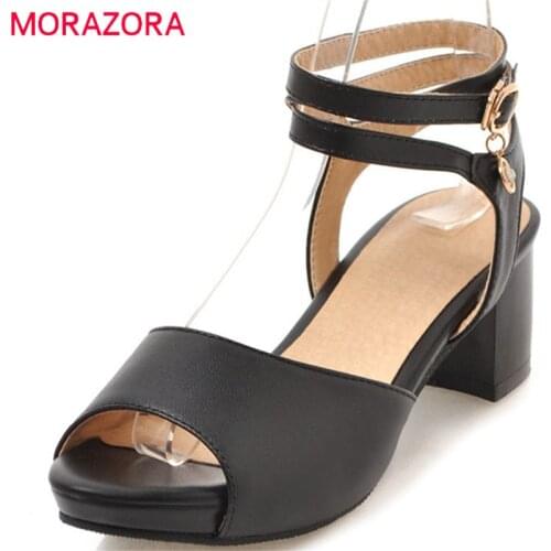MORAZORA 2021 sweet peep toe woman sandals new arrival simple buckle summer shoes big size 34-47 party wedding high heels shoes