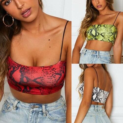 Women Sexy Sleeveless Crop Tops Tee Snake Skin Print Tank tops Camisole Summer Womens Tops