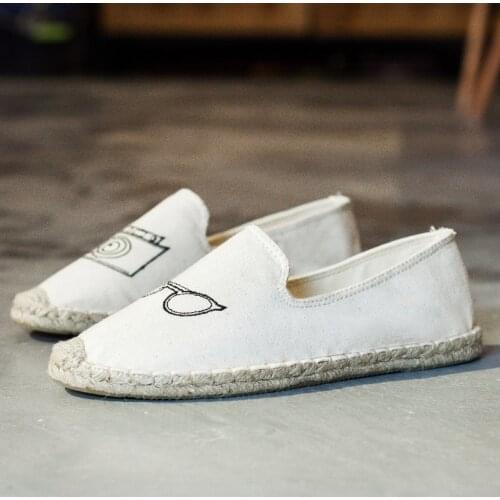STG TOMS S Summer linen canvas fishermans shoes womens lazy shoes straw leisure shoes old Beijing cloth shoes