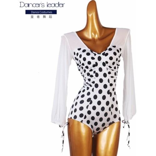 2020 Latin Dance Tops Ladies Costume White Polka Dot Salsa Dress Tango Cha Cha Rumba Ballroom Latin Dance Costume