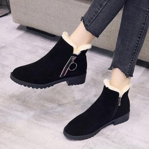 NEW2019 SAGACE Womens solid color square high heels zipper suede warm snow boots round head suede side with snow boots