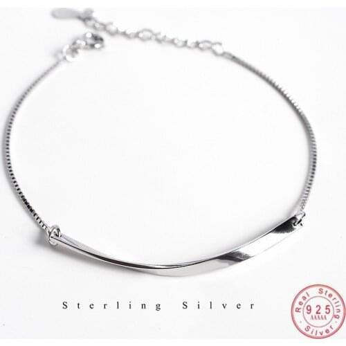 925 Sterling Silver Korean Version Simple Smooth Geometric Long Twisted Piece Chain Bracelet Women Party Jewelry Accessories