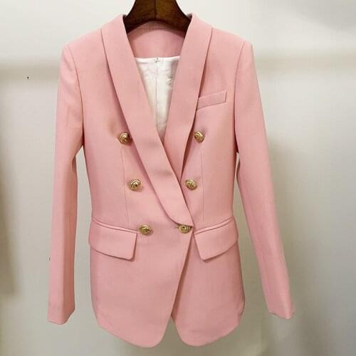 2020 New Pink Blazer Women Suit Classic Gold Double Breasted Button Shawl Collar Slim Office Women Blazer Jacket High Quality