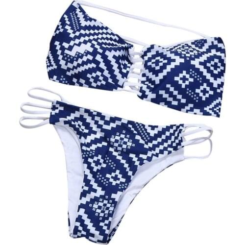 Women Sexy Bikini Push-Up Padded Bra Swimsuit Bathing Set Beach Swimwear Bandeau Lace Up Sexy Bikini Halter Bikini Z0127