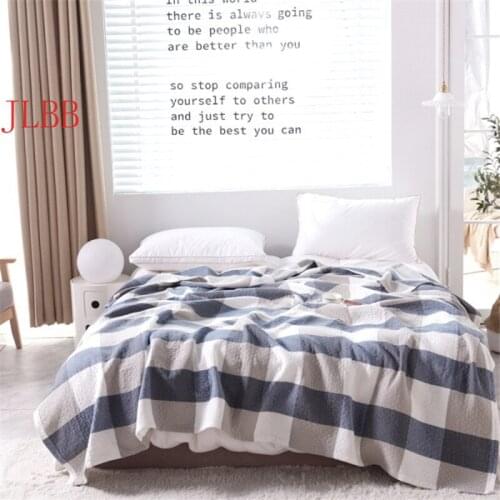 1pc Throw Blanket 100% Cotton Washed Gauze Quilts Home Textile Grid Thin Comforter Stripe Bedding Bedspread Beige Bed Linens
