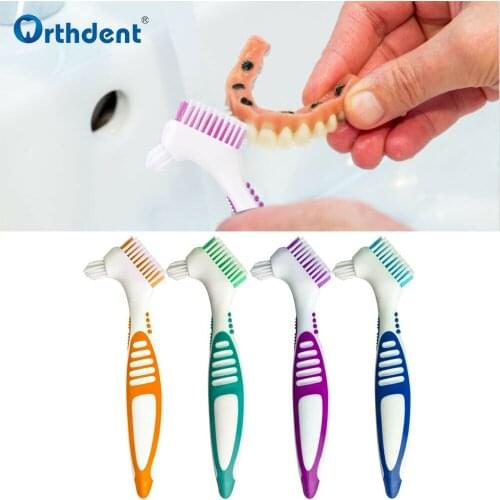 1 Pc Denture Brush Toothbrush Dental Soft Double Sided Bend False Teeth Stains Cleaner Brushes