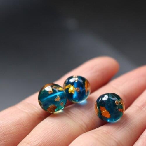 10pcs/Lot 10mm 12mm Fine Lampwork Beads Handmade Dark Ocean Blue color with Gold foil for jewelry Making