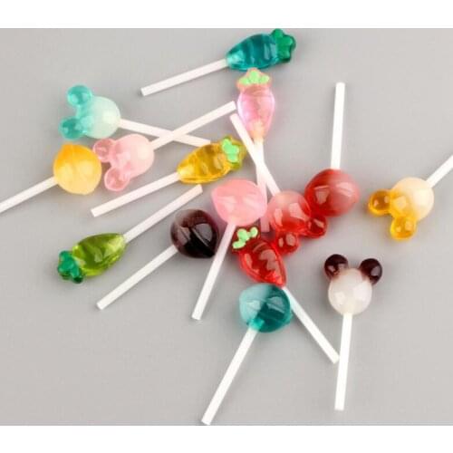 10pcs/lot Kawaii Resin Lollipop, flat back resin cabochon for phone deco hair bow diy Scrapbook Embellishment diy