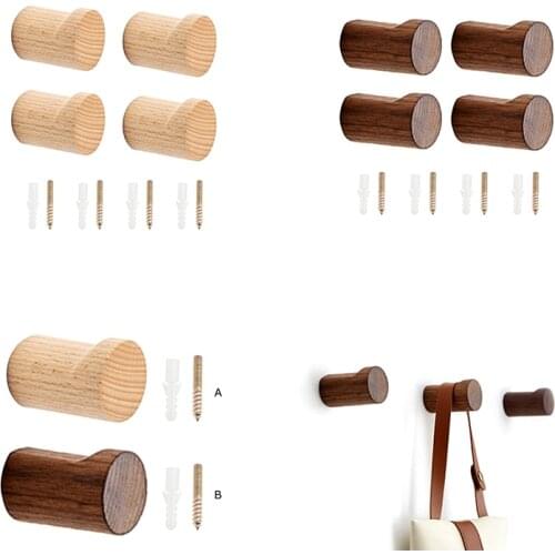 4 Pcs Small Beech Hook Wood Coat Hanger Hat Rack Towel Bag Rope Single Organizer Holder For Bedroom Livingroom Cloakroom