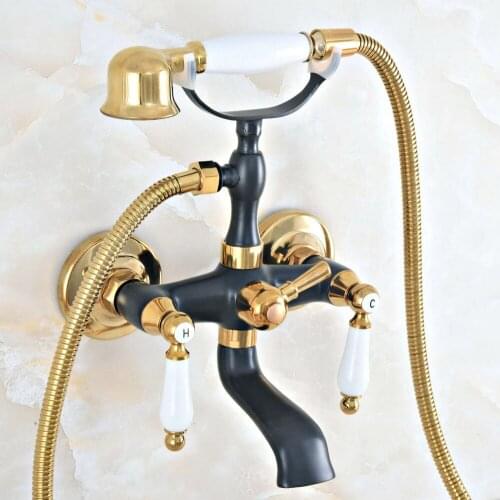 Black Gold Bathroom Bathtub Mixer Faucet Telephone Style With Brass Handshower Bath & Shower Faucets zna422