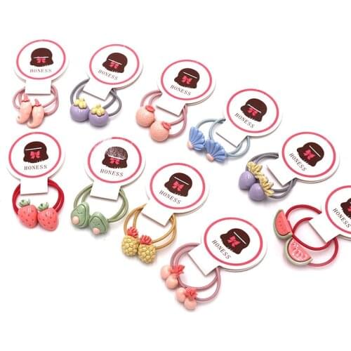 1Pair Kids Hair Accessories Acrylic Strawberry Elastic Hair Bands Children Fruit Vegetable Rubber Bands Cartoon Avocado Headband