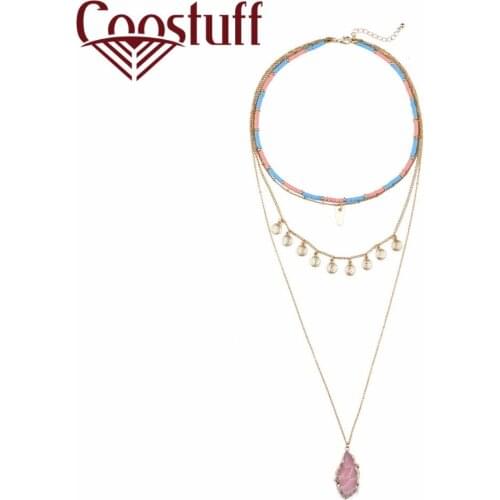 Jewelry choker necklace colar statement necklace kolye collier Pink Stone Multilayer women necklaces & pendants collares collar