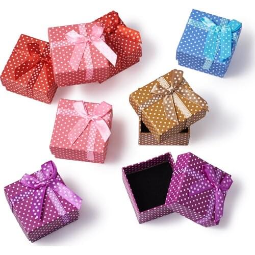 12pcs Cardboard Jewelry Boxes With Bowknot for Necklaces Pendants Storage Display Gifts Present Box Rectangle Mixed Color