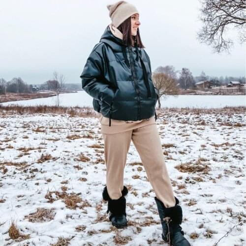 Fitaylor New Autumn Women Faux Leather Jacket Pu Motorcycle Biker Coat Hooded Collar Loose Streetwear Black Punk Outerwear