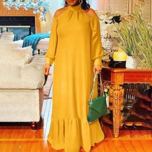 VONDA Summer Pleated Dress Casual Mock Neck Long Sleeve Off Shoulder Maxi Robes Bohemian Vestidos Loose Beach Dresses