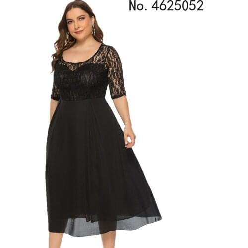 Summer Women Fashion O-Neck Half Sleeve Chiffon Lace High Waist Dinner Party Evening Long Dresses Plus Size XL-6XL
