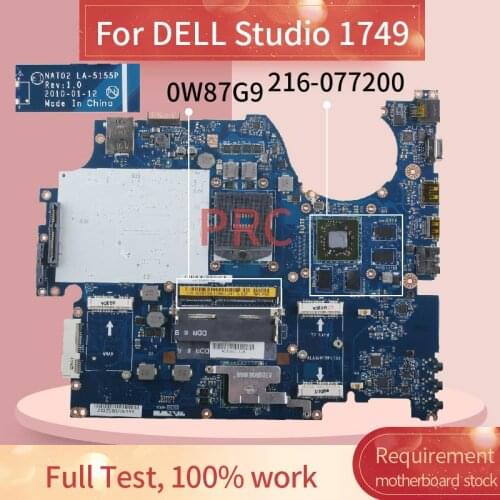 CN-0W87G9 0W87G9 For DELL Studio 1749 Notebook Mainboard LA-5155P 216-0772000 HM55 DDR3 Laptop motherboard
