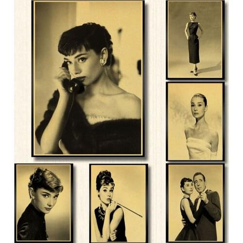 Fashion Girl Audrey Hepburn Posters Vintage retro poster Home Decoration Antique Wall Chart Retro Paper Matte Kraft WallPaper