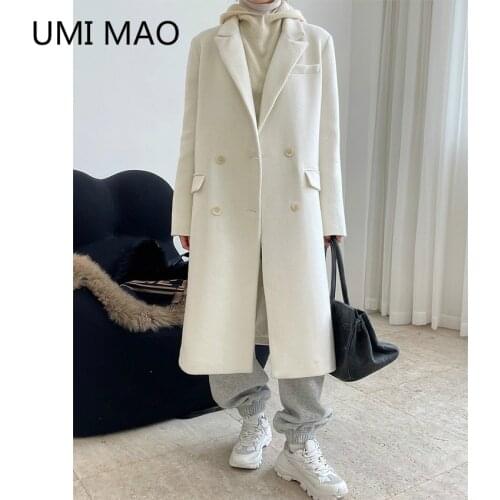 UMI MAO Autumn Winter Style European American Bloggers Fashionable Woolen Coat Wide Shoulder Warm Loose Slim Long Female Thick