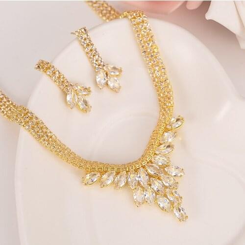 Fashion Crystal Wedding Jewelry Sets For womenBride Party Costume Accessories Bridal Decorations Necklace Earring Jewellery gift