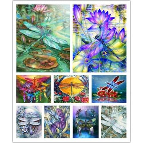 NEW 3D DIY square Diamond Painting Cross Stitch Dragonfly & Floral Crystal Needlework Diamond Embroidery Full Diamond Decorative