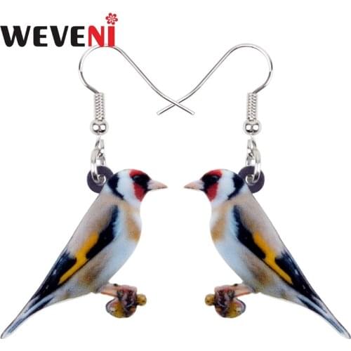 WEVENI Acrylic Cartoon European Goldfinch Bird Earrings New Long Dangle Drop Trendy Animal Jewelry For Women Girls Spring Female