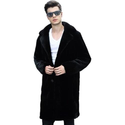 Autumn long faux mink leather jacket mens winter thicken warm fur leather coat men slim jackets jaqueta de couro fashion B82