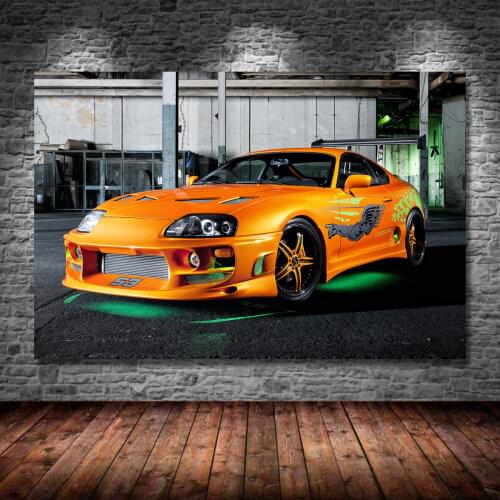 Supercar Posters Toyotas Supra with green neon lights Picture Canvas Painting Wall Art Prints Modern Home Room Decorations