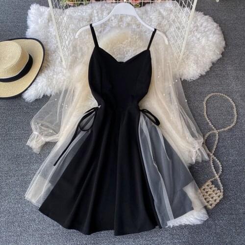 Aibeautyer New Summer Casual Solid Sexy Dress V Neck A Line Puff Sleeve High Waist Knee-Length Women Dresses