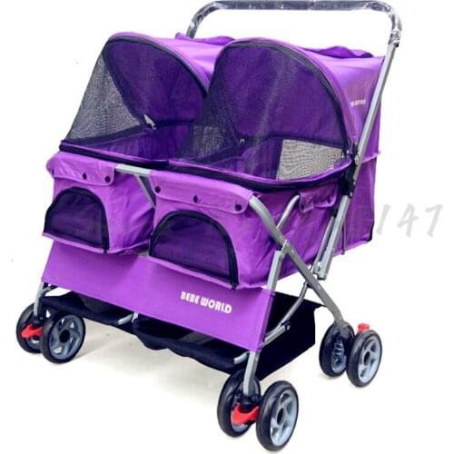 Two-seat Pet Stroller Double Sleeping Bed Car Ultra-light Folding Removable Washable Cat Dog Widening e Out
