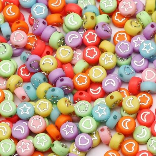 7mm Colorful Acrylic Beads Mixed Flower Moon Star Heart Round Spacer Beads For Jewelry Making Handmade Bracelet Diy Accessories
