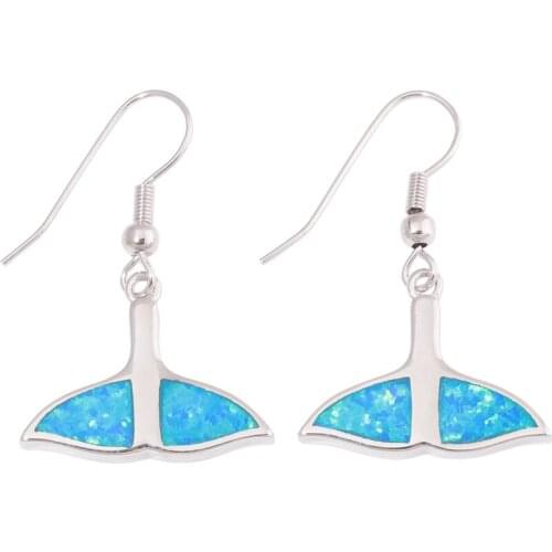 CiNily Created Blue Fire Opal Silver Plated Wholesale Fashion for Women Jewelry Engagement Dangle Earrings 1 1/4'' OH4573