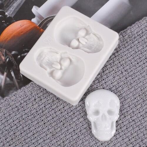 Silicone Cake Mold DIY Halloween 2 Cavity Skull Shape Fondant Chocolate Tray Mould Maker Kitchen Baking Decoration Tools Gadget