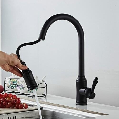 Kitchen Faucet Deck Mounted Pull Down Kitchen Faucets Single Hole Brass Chrome Black Water Faucet Home Improvement For Kitchen