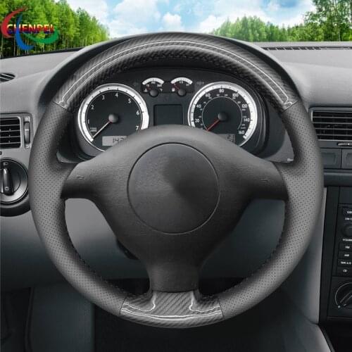 DIY Hand-Stitched Non-slip Black Leather Suede Car Steering Wheel Cover For Skoda Fabia 1 2004-2005 Car Interior Accessories