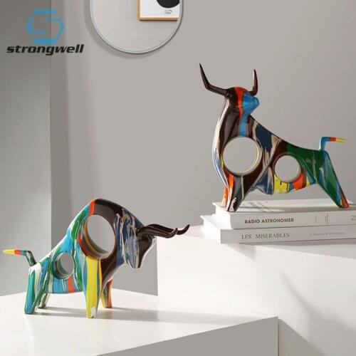 Strongwell Home Decoration Sculpture Creative Colorful Bull Modern Figurines Living Room Entrance Wine Cabinet Decoration Crafts