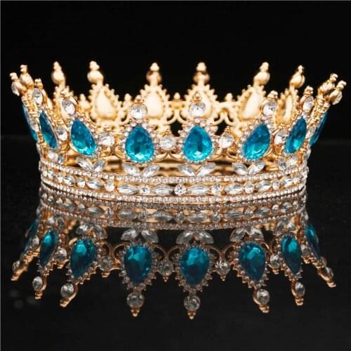 Baroque Queen King Bride Tiara Crown Headdress Prom Bridal Wedding Tiaras and Crowns Pageant Hair Jewelry Accessories