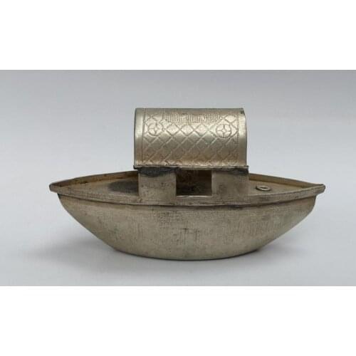 YIZHU CULTUER ART Collection Chinese Tibet Silver Carving Buddha Ship Inkstone ink Drip Decoration