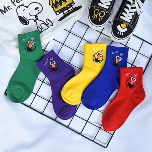 Ladies Socks Korea Sesame Street Cookie Monster Socks Women Female Funny Socks WomenS Cotton Socks For Girls Kawaii Cute Sock