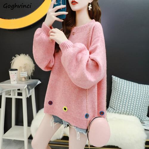 Women Sweaters Oversize 3XL Loose Knitted Thick O-neck Long Lantern Sleeve All-match Pullover Preppy Elegant Sweet Lady Jumpers