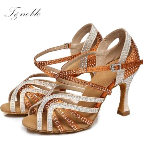 New Rhinestone Latin Dance Shoes Women Professional Perform Tango/Salsa Dance Shoes Satin Soft Soles Party Dance Sandals L450