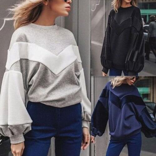 Womens Casual Sweater Round Neck Long Sleeve Loose Stitching Sweaterfashion Tops Up Blouse For Female Clothing