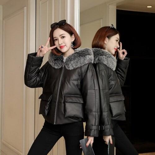 Natural Genuine Leather Duck Down Jacket Women Winter Real Fox Fur Hooded Leather Down Coat Female Thick Warm Down Parkas 19309