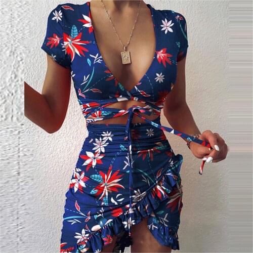 Puloru New Women Hollow Out Tie Up Wrapped Dress Casual Fashion Short Sleeve V-Neck Short Ruffles Dress Party Irregular Dress